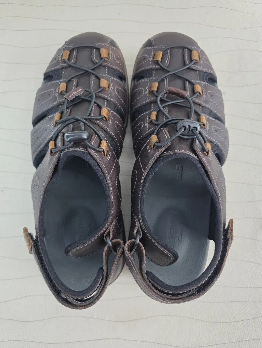 Collection By Clarks Mens Brixby Cove Brown Leather Fisherman Sandals Sz 11 NEW